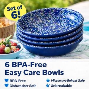 Home Essentials Blue Speckled Dinner Bowls - Set of 6